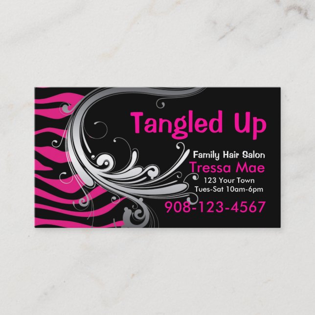 Hot Pink & Black Zebra Print Salon Appointment Card (Front)