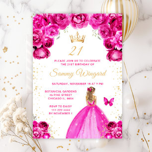 Hot Pink Blonde Hair Princess Birthday Party Invitation