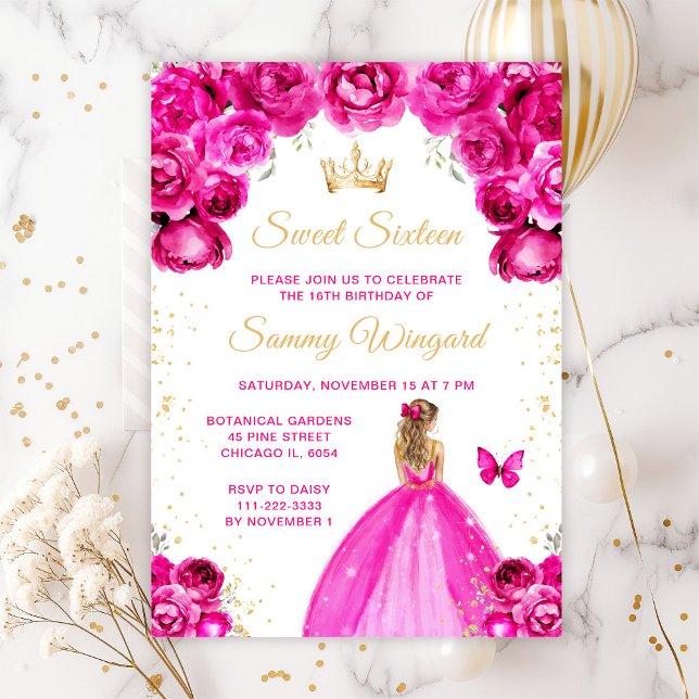 Hot Pink Blonde Hair Princess Sweet Sixteen Invitation (Creator Uploaded)