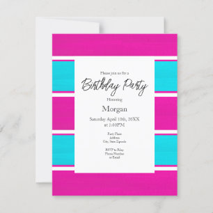 Hot Pink & Blue Cabana Stripes Invitation