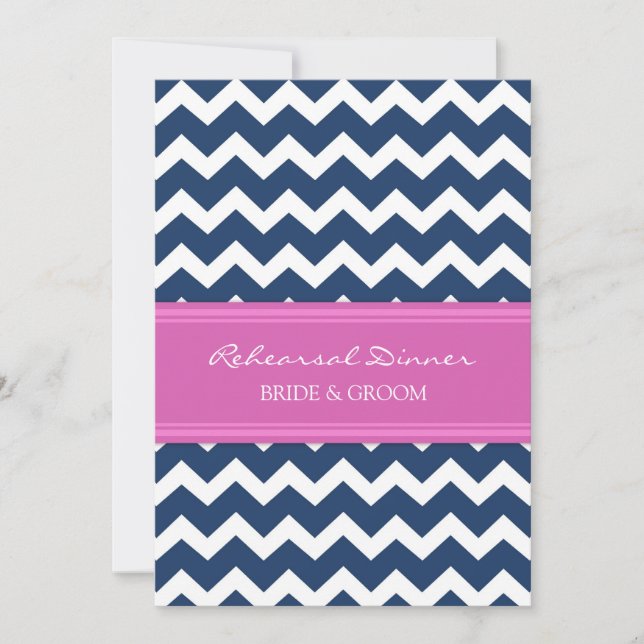 Hot Pink Blue Chevron Rehearsal Dinner Party Invitation (Front)