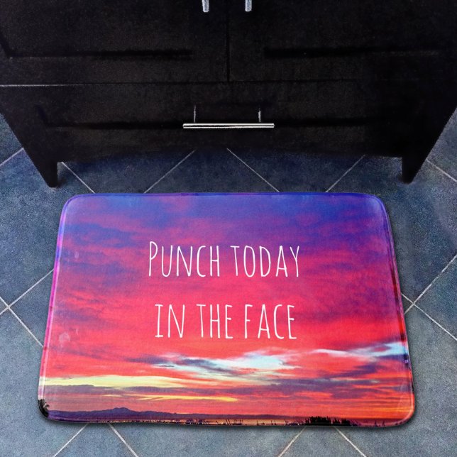 Hot Pink Blue Coastal Sunset Punch Today Quote Bath Mat (Creator Uploaded)
