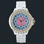 Hot Pink & Blue Geometric Pattern Monograms Watch<br><div class="desc">A bold,  graphic zig zag design in fresh,  cheerful colours. If you need to adjust the monogram,  click on the customise it button and make changes.</div>