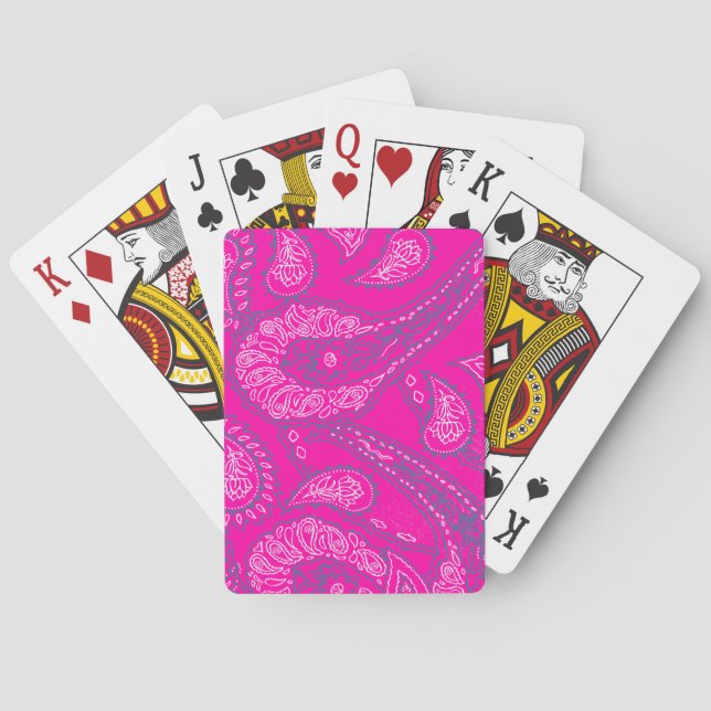 Hot Pink Blue Paisley Print Summer Fun Girly Playing Cards (Back)