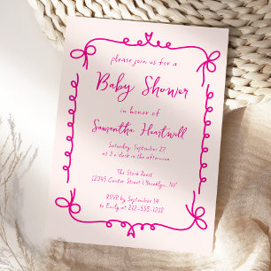 Hot Pink Blush Hand Drawn Girl Baby Shower Invitation