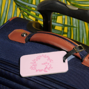 Hot Pink Blush World Traveller Monogram Name Luggage Tag