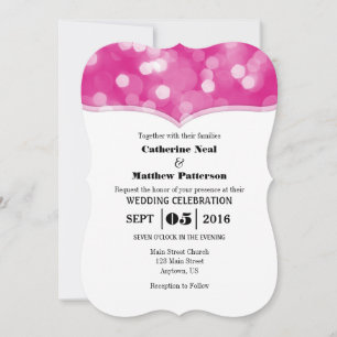 Hot Pink Bokeh Glitter Lights Wedding Invites