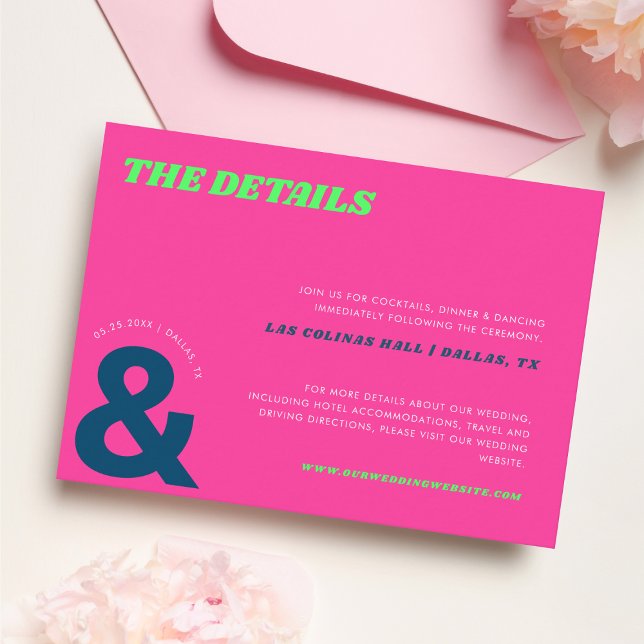 Hot Pink Bold Ampersand Playful Wedding Details Enclosure Card (Creator Uploaded)