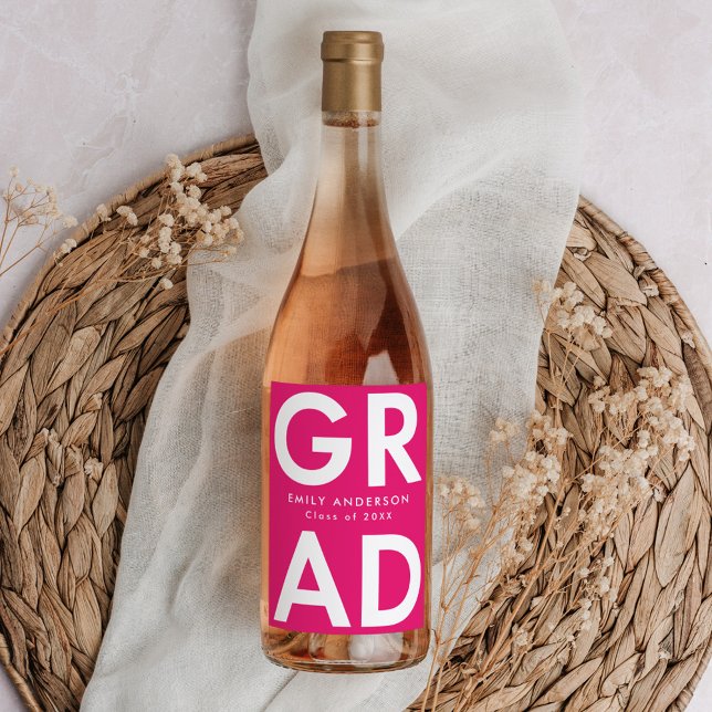 Hot Pink | Bold Grad Graduation Wine Label (Creator Uploaded)