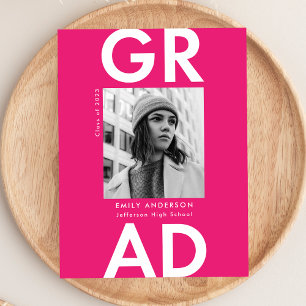 Hot Pink   Bold Grad Photo Graduation Party Invitation Postcard