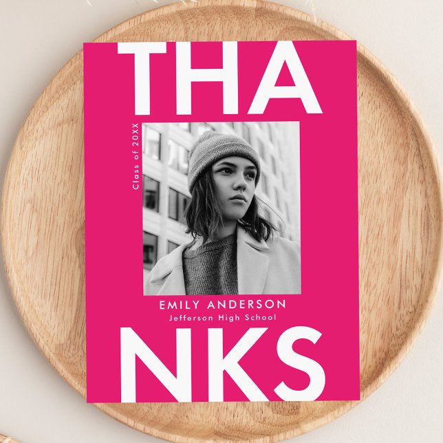 Hot Pink | Bold Grad Photo Graduation Thank You Postcard (Creator Uploaded)