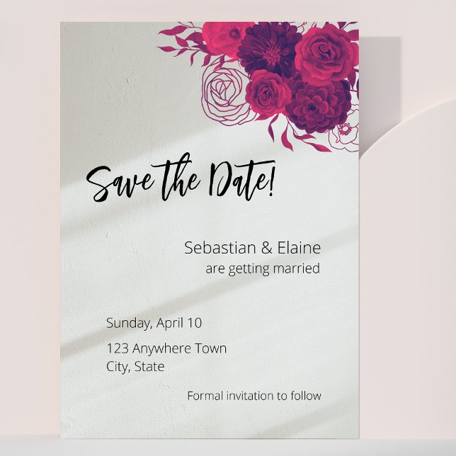 Hot Pink & Bold Magenta Floral & Sunlight Wedding Save The Date (Creator Uploaded)