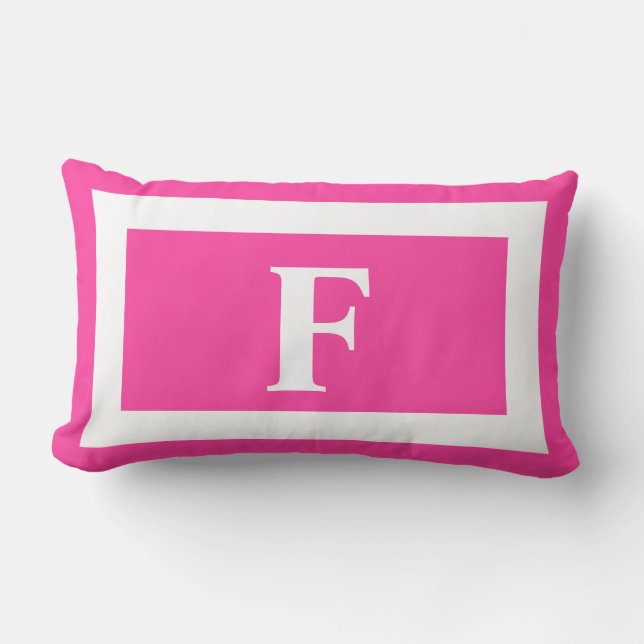 Hot Pink Bold Monogram Initial Outdoor Lumbar Cushion (Front)