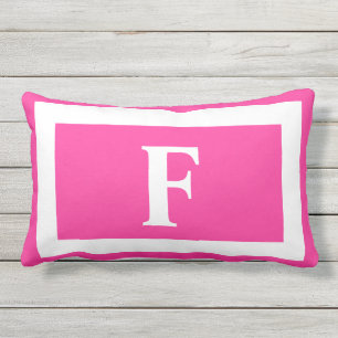 Hot Pink Bold Monogram Initial Outdoor Lumbar Cushion