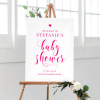 Hot Pink Bold Script Baby Shower Welcome
