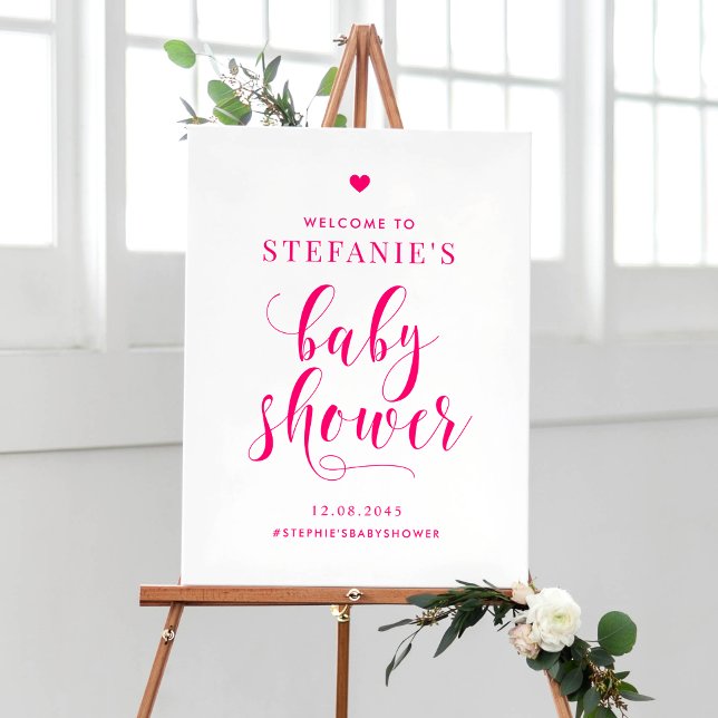 Hot Pink Bold Script Baby Shower Welcome Poster (Creator Uploaded)