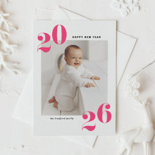 Hot Pink Bold Typography 2025 New Year Photo Holiday Card