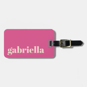 Hot Pink Bold Typography Personalised Name Luggage Tag