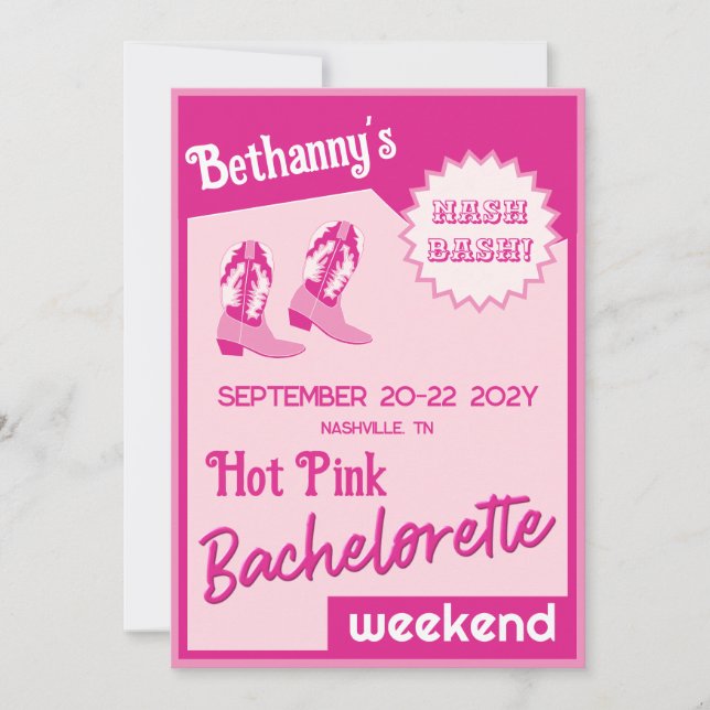 Hot Pink Boots Nash Bash Bachelorette Invitation (Front)