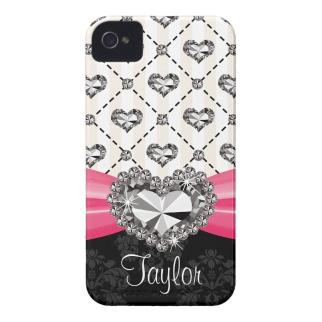 Hot Pink Bow Diamond Heart Rhinestone iPhone 4 Cas Case-Mate iPhone Case (Back)