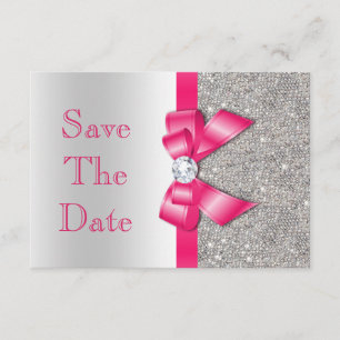 Hot Pink Bow Diamonds Save The Date Baby Shower