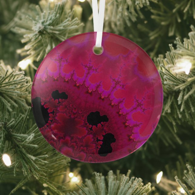 Hot Pink Brain Waves Fractal Abstract Suncatcher  Glass Tree Decoration (Insitu)