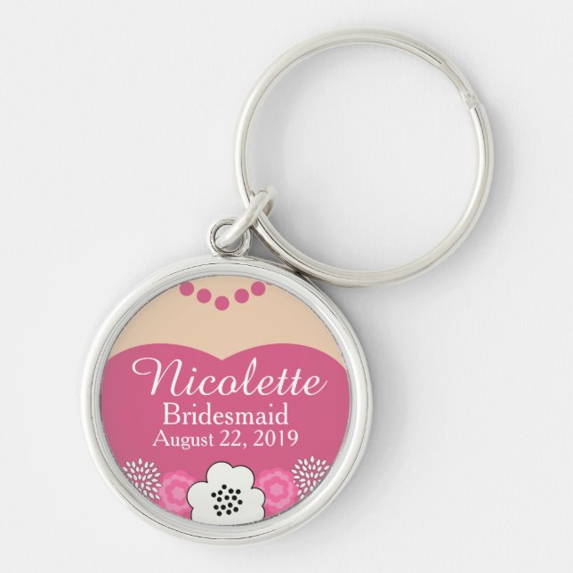 Hot Pink Bridesmaid Wedding Keychain (Front)