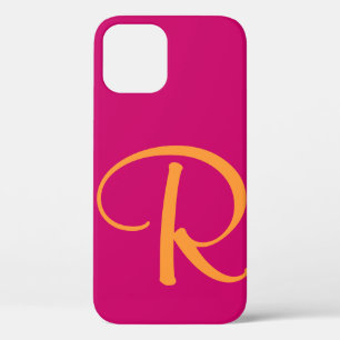 Hot Pink Bright Orange Monogram iPhone 12 Case