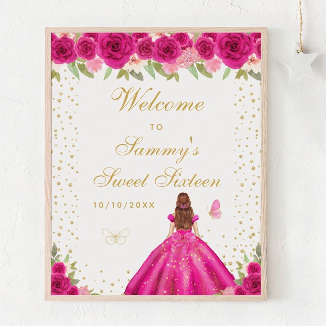 Hot Pink Brown Hair Girl Sweet Sixteen Welcome Poster (Creator Uploaded)