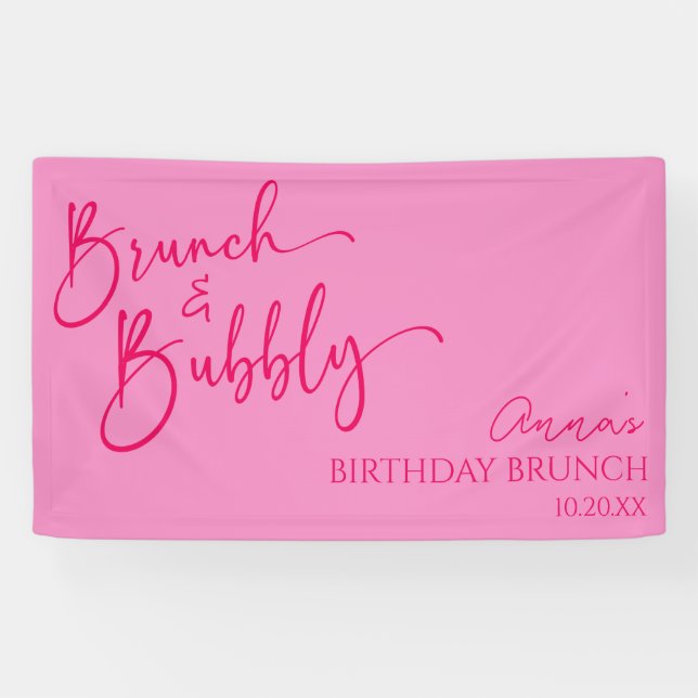 Hot Pink Brunch and Bubbly Birthday Brunch Party Banner (Horizontal)