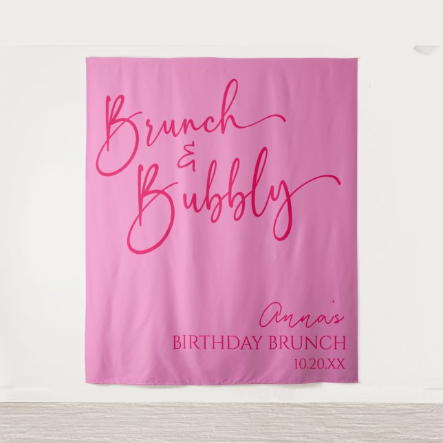 Hot Pink Brunch and Bubbly Birthday Brunch Party Tapestry (Front)