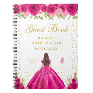 Hot Pink Brunette Hair Princess Sweet Sixteen Notebook