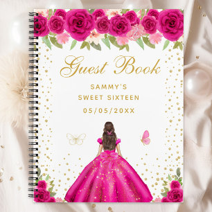 Hot Pink Brunette Hair Princess Sweet Sixteen Notebook