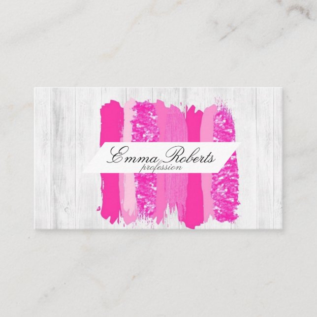 Hot pink brush strokes fuchsia paint business card (Front)