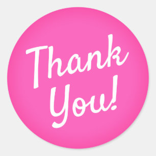 Hot Pink Bubblegum Calligraphy Script Thank You Classic Round Sticker