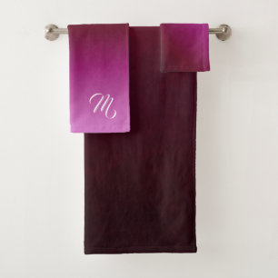 Hot Pink Burgundy Ombre Monogram Bath Towel Set