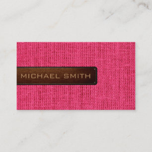Hot Pink Burlap Linen Rustic Jute Look Leather Business Card