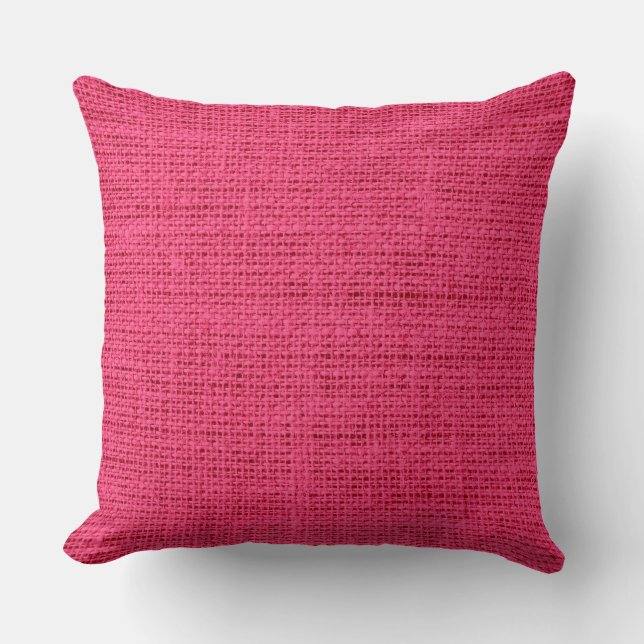 Hot Pink Burlap Rustic Linen Cushion (Front)