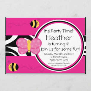 Hot Pink Butterfly Birthday Party Invitation