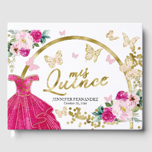 Hot Pink Butterfly Dress Quinceanera Guest Book