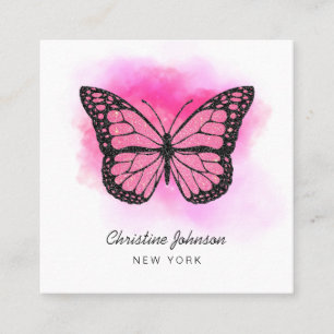 hot pink butterfly square business card
