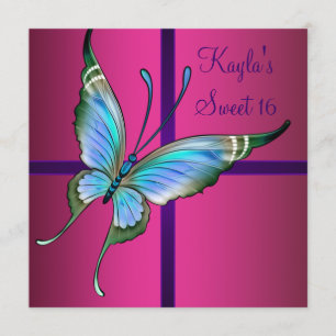 Hot Pink Butterfly Sweet 16 Party Invitation