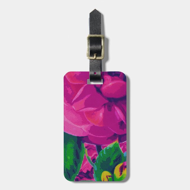 Hot Pink Cabbage Roses Luggage Tag (Front Vertical)