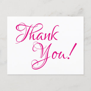 Hot Pink Calligraphy Wedding Thank You Postcard