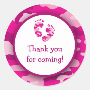 Hot Pink Camo Baby Shower Stickers / Camouflage