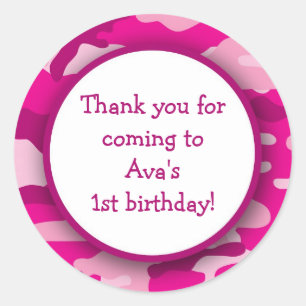 Hot Pink Camo Birthday Party Favour Stickers