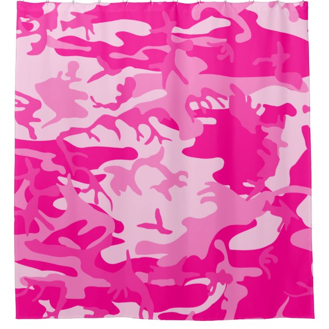 hot pink camo camouflage shower curtain (Front)