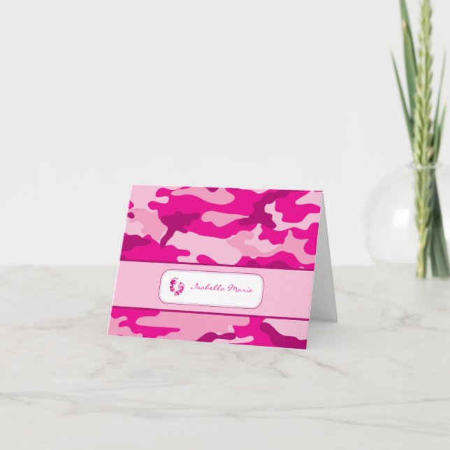 Hot Pink Camouflage Baby Shower Thank you Note Card (Front)
