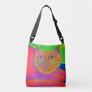 Hot Pink Cat Abstract Art Crossbody Bag