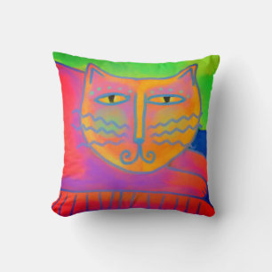 Hot Pink Cat Abstract Art Cushion